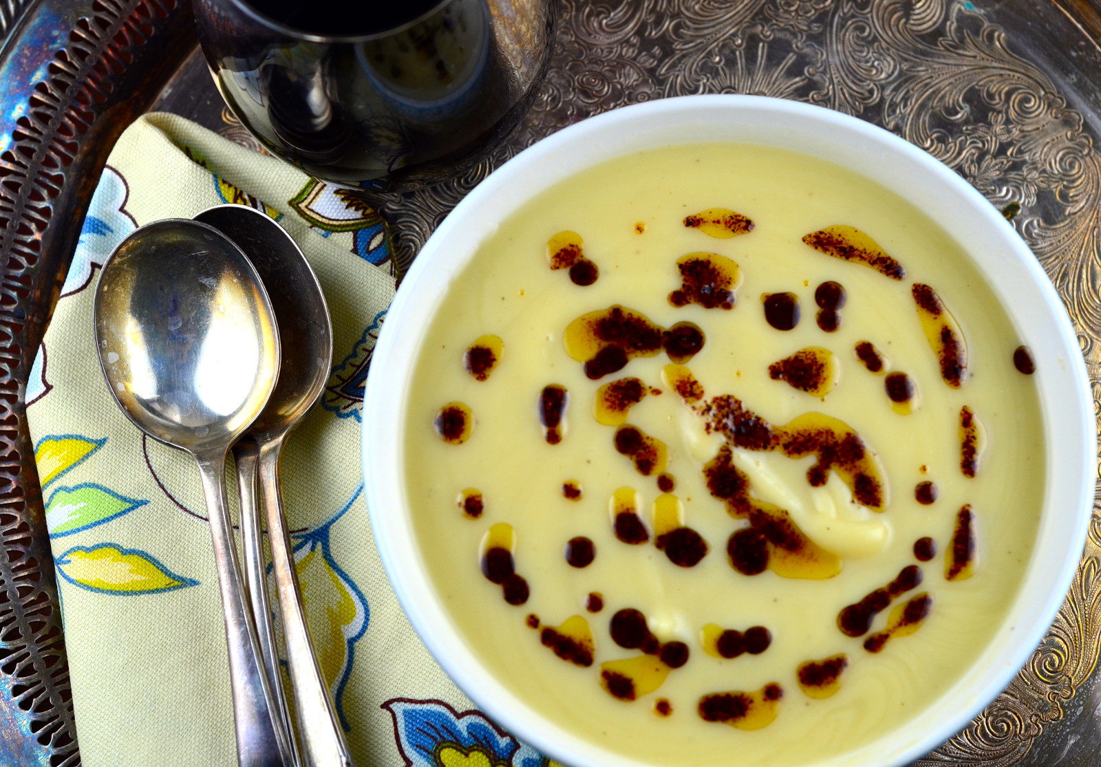 Saffron Cauliflower Soup w/ Sumac Oil Paleo , vegan & Gluten Free
