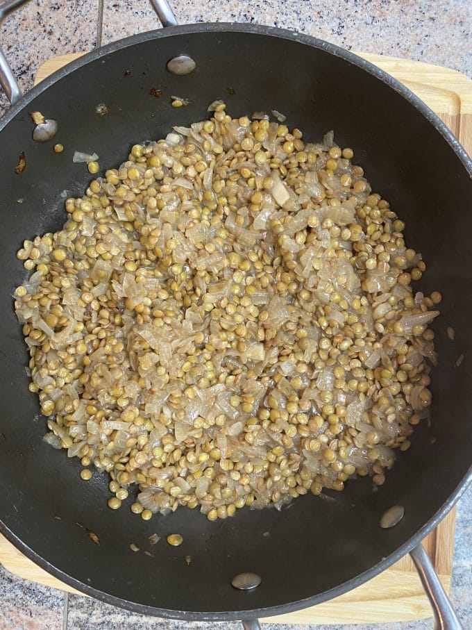 Lentils cooked in a pan
