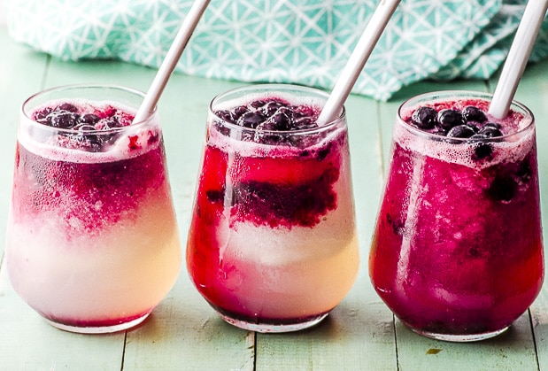 3 glasses with Frozen Blueberry lemonade
 