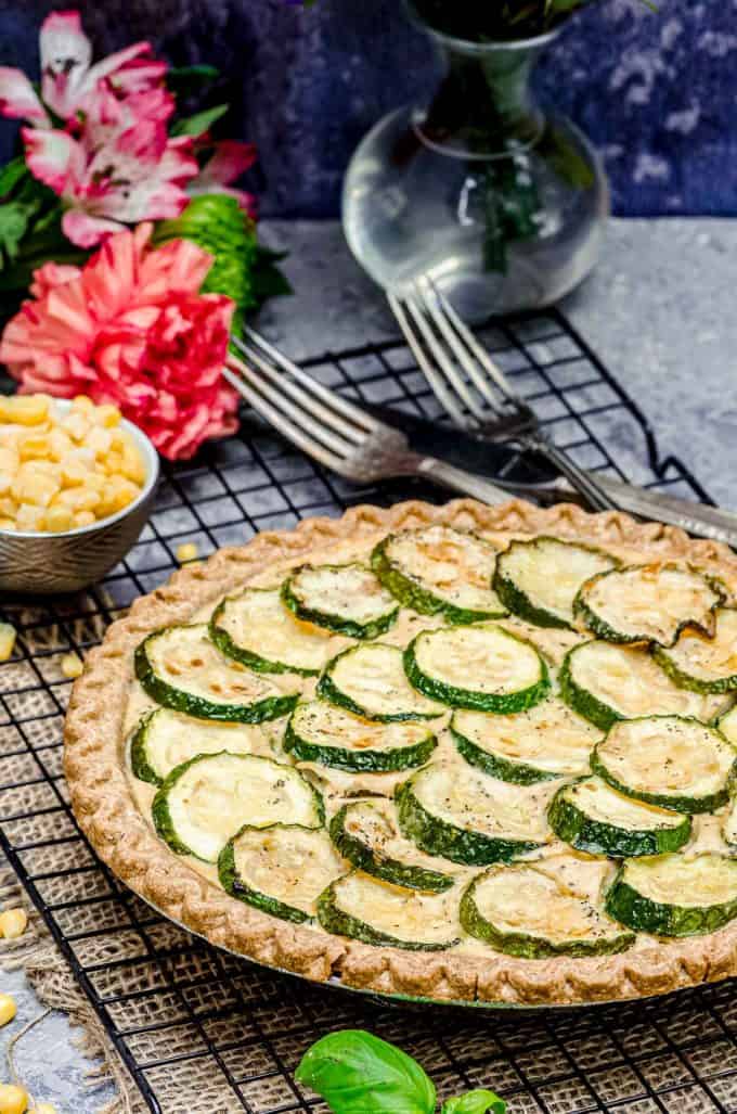 A side view of dairy free zucchini quiche