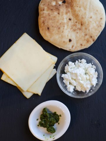Ingredients for pita grilled cheese sandwich