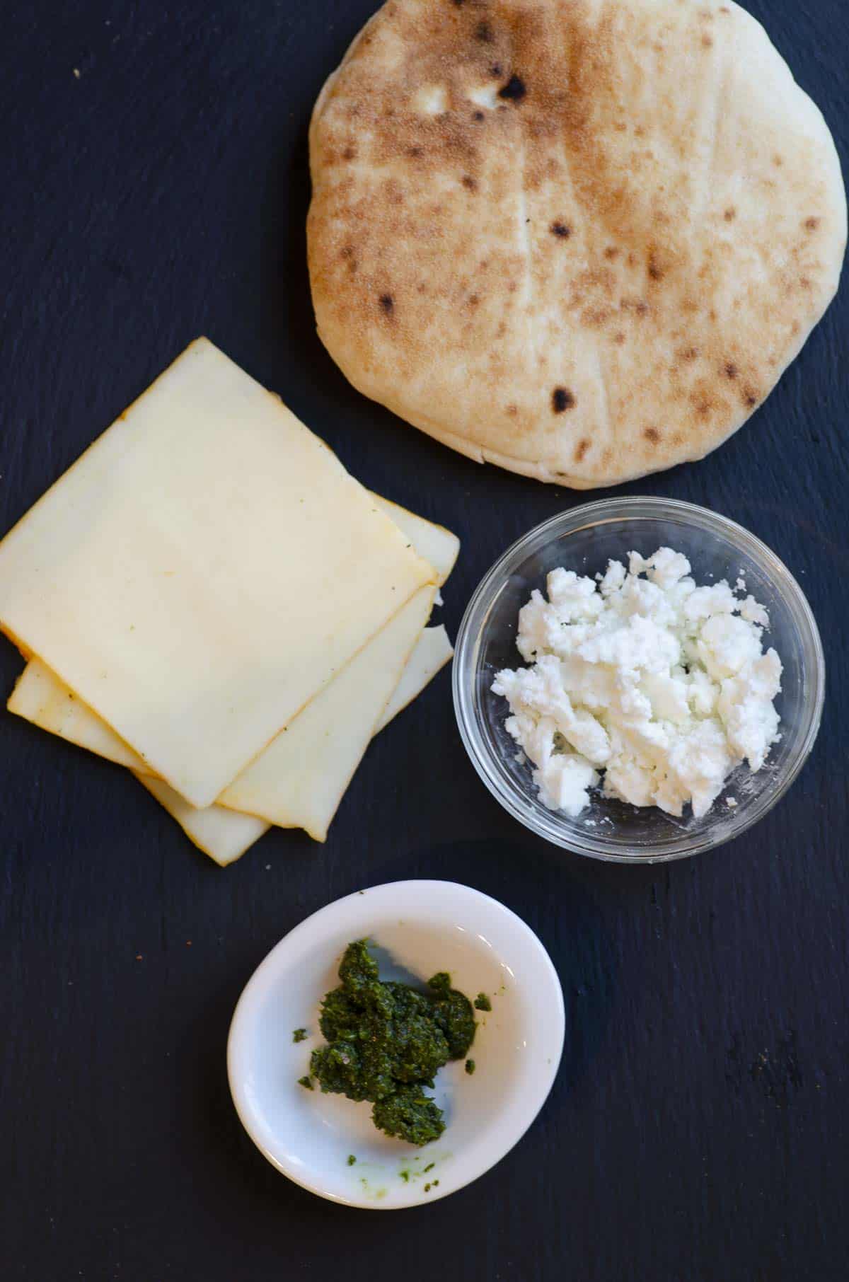 Ingredients for pita grilled cheese sandwich
