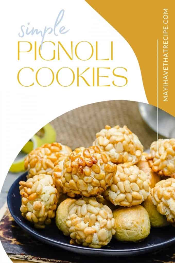 A close up view of a plate of pignoli cookies