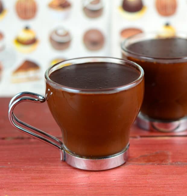 two cups of thick and rich vegan hot chocolate