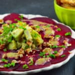 beet carpaccio salad with avocado and chia seed dressing