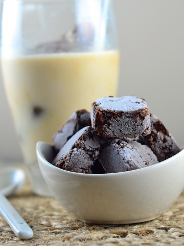 Side view of frozen brownie bites