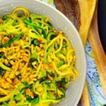 Vegetarian Recipe Ideas for your 4th of July BBQ: Yellow and Green Zucchini Spaghetti with basil and Pine Nuts #BBQ, #4th of July, #recipes, #vegetarian #picnic #Vegan #glutenFree #kosher #MetalessMonday,