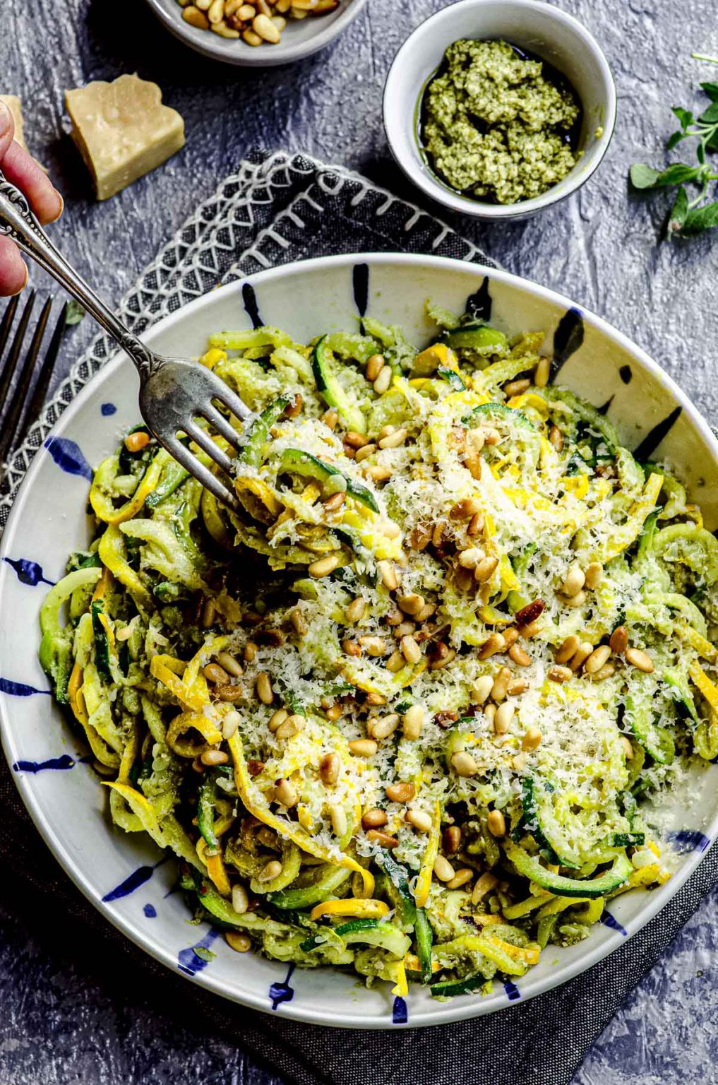 Zucchini Noodles with basil and pine nuts