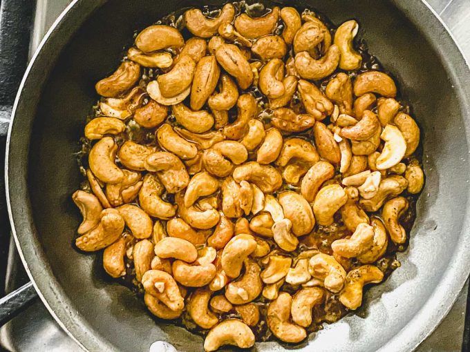 cooking cashews in a nonstick skillet