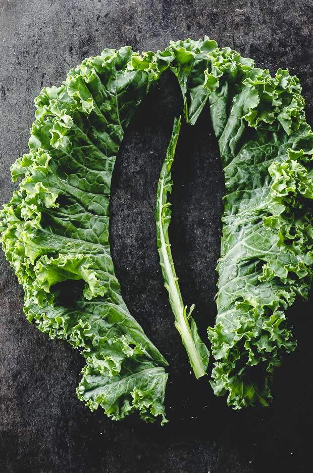 Kale rib and leaves separated