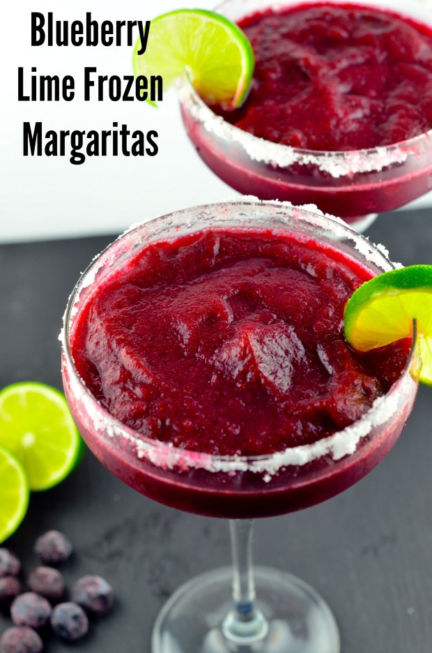 Vegetarian Recipe Ideas for your 4th of July BBQ : Blueberry Lime Frozen Margaritas - #BBQ, #4th of July, #drinks, #summer #blueberries #Lime #vegan #glutenFree #kosher #margaritas - May I Have That Recipe