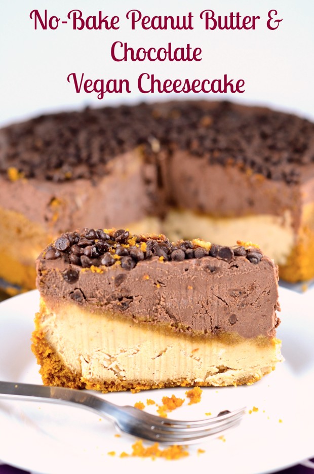 No-Bake Peanut Butter & Chocolate Vegan Cheesecake #cheesecake #vegan #chocolate #peanutButter #Vegan #glutenFree #dessert