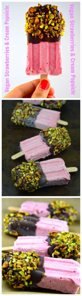 Vegan Strawberry & Cream Popsicle #vegan #strawberry #cream #popsicle #summer #refreshing #Chocolate #Pistachio #dessert #Ice cream 
