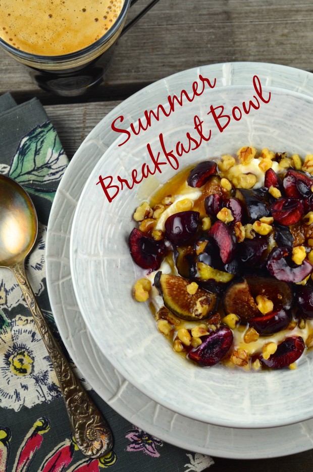 Summer Breakfast Bowl #breakfast #bowl #cherries #Figs #ricotta #glutenFree #vegetarian #kosher #honey  #walnuts