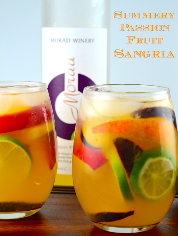 two glasses filled with Summery Passion Fruit Sangria