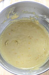 beating Eggs, sugar, honey and almond flour for Orange Honey Almond Cake