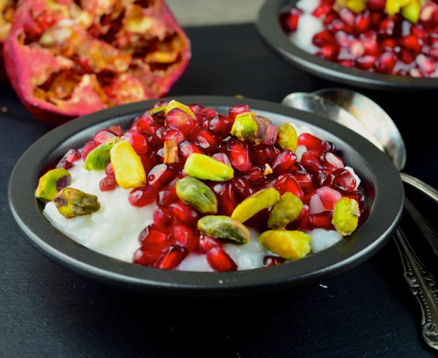 Coconut Rice Pudding #vegan #gluten Free #kosher #holidays #pomegranates #pistachios #rosh hashanah #thanksgiving 