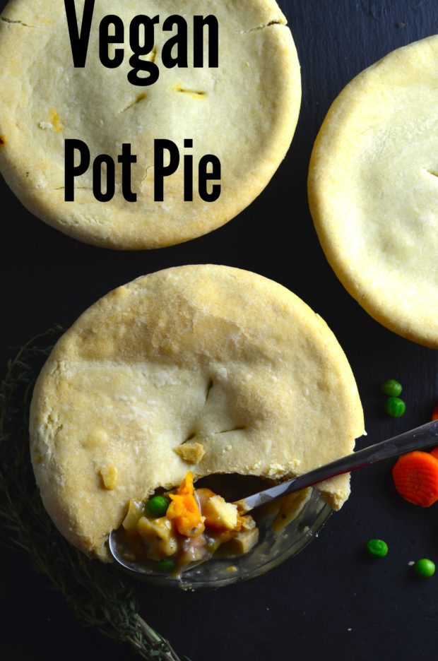 Vegan Pot Pie - e Easy & Quick Vegan pot pies with rainbow carrots and white wine topped with a comforting olive oil crust. Just perfect! #Vegan, #PotPie, #thanksgiving, #Vegetarian, #Fall, #wine, #oliveOi,l #Entree,