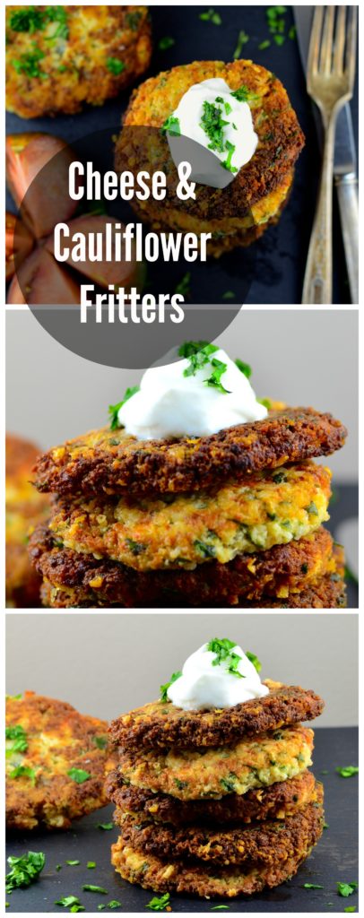 Perfect vegetarian cauliflower appetizer or entree, quick and easy to make and oh so delicious ! #Vegetarian #cauliflower fritters #hanukkah #gluten free #cheese #appetizer #kosher