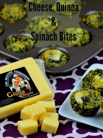 Cheese, spinach and quinoa bites on a plate and on a mini muffin tin pan