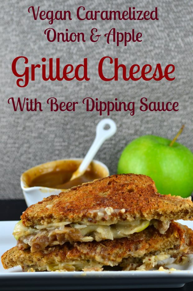 Vegans can also indulge on a luscious grilled cheese. This one has caramelized onions, apples and a beer dipping sauce. Enjoy!