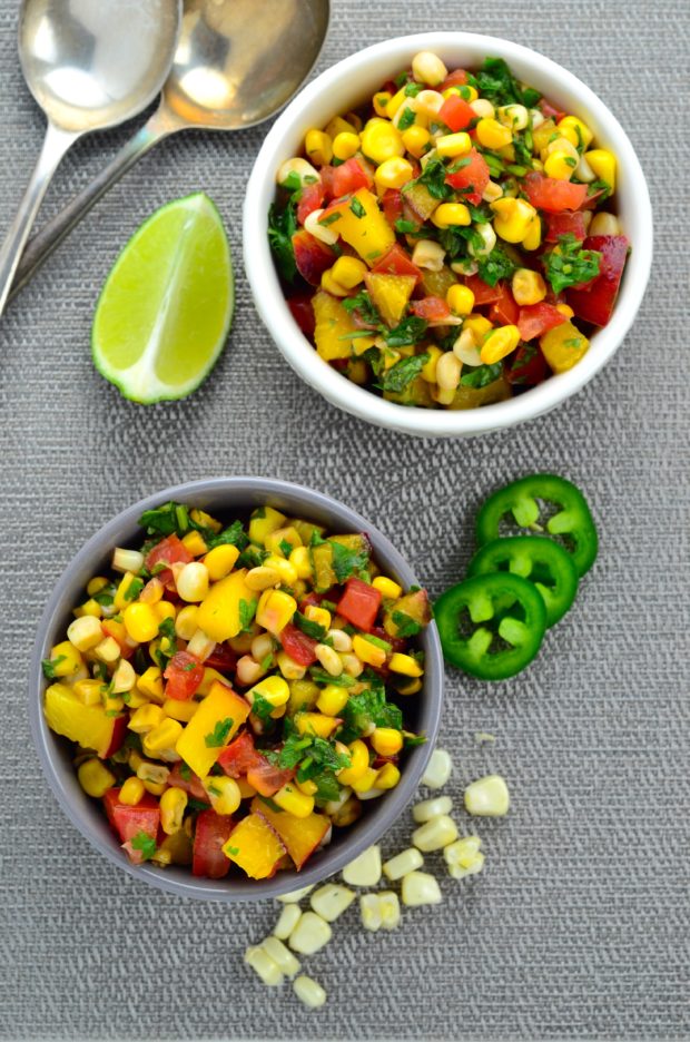 Two small bowls of fresh summer corn salsa. One of the easiest 4th of July recipes.