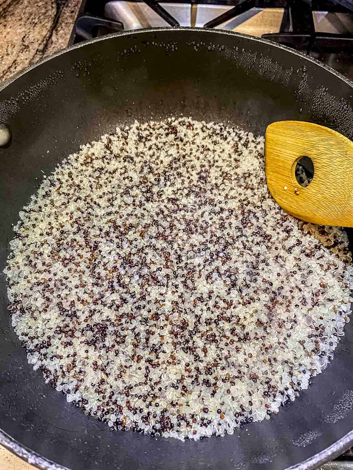 Cooked quinoa in a pot