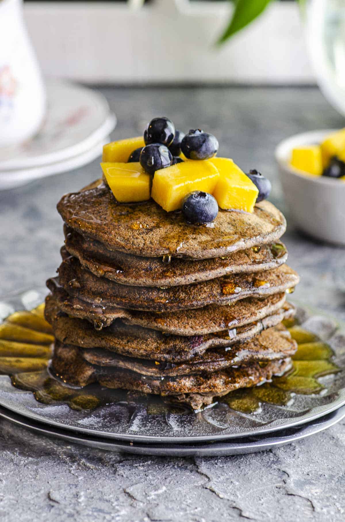 Buckwheat Pancakes with Mangoes and Blueberries May I Have That Recipe?