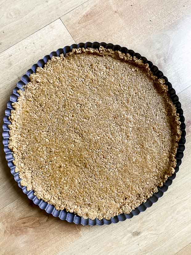 pretzel crust in a removable bottom tart pan