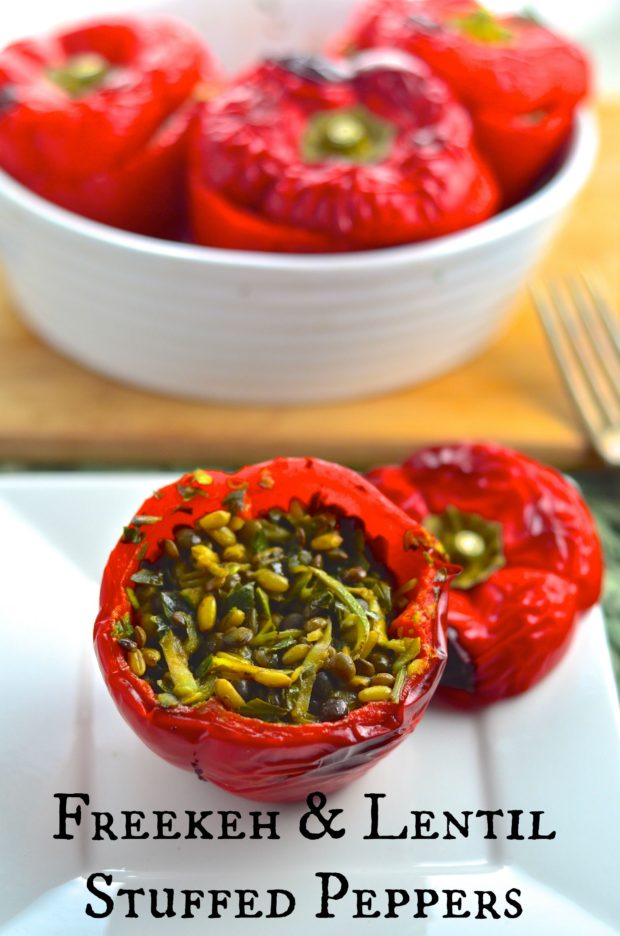 Freekeh and Lentil Stuffed peppers - Tasty main dish to satisfy your vegan, vegetarian guests as well as your meat eating ones. 