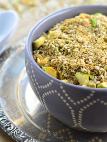 The egyptian condiment Dukkah is a savory blend of seeds, spices and nuts