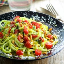 Cheesy Passover Pesto Zoodles ( Zucchini Noodles)