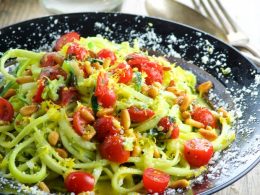 Cheesy Passover Pesto Zoodles ( Zucchini Noodles)