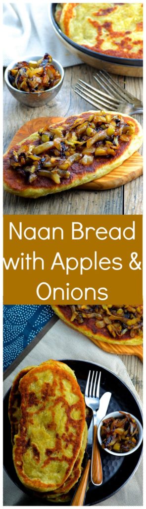 blue cheese naan with apples and onions
