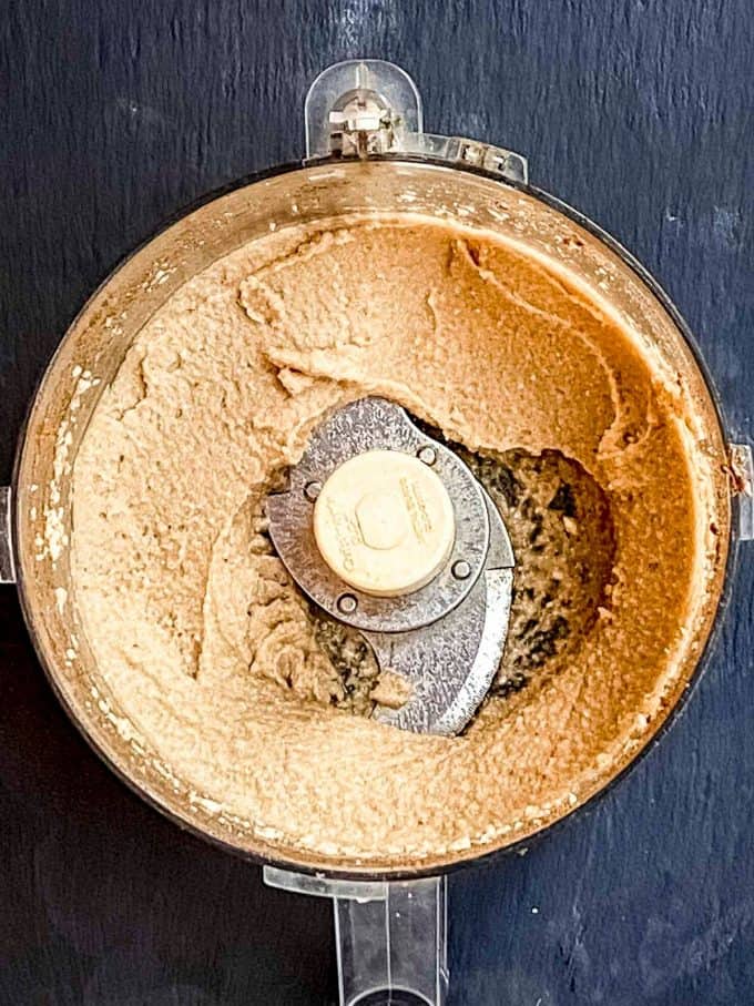 an overhead view of pumpkin mousse in a food processor