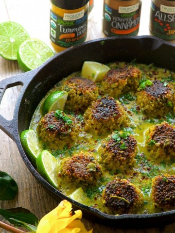 Cauliflower Quinoa Meatballs in Coconut Turmeric Broth - A great Vegetarian dinner idea and a great way to try some new spices.