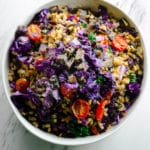 Farro and purple kale bowl - Super healthy vegetables, filling whole grain farro make a delicious vegetarian and vegan main dish.