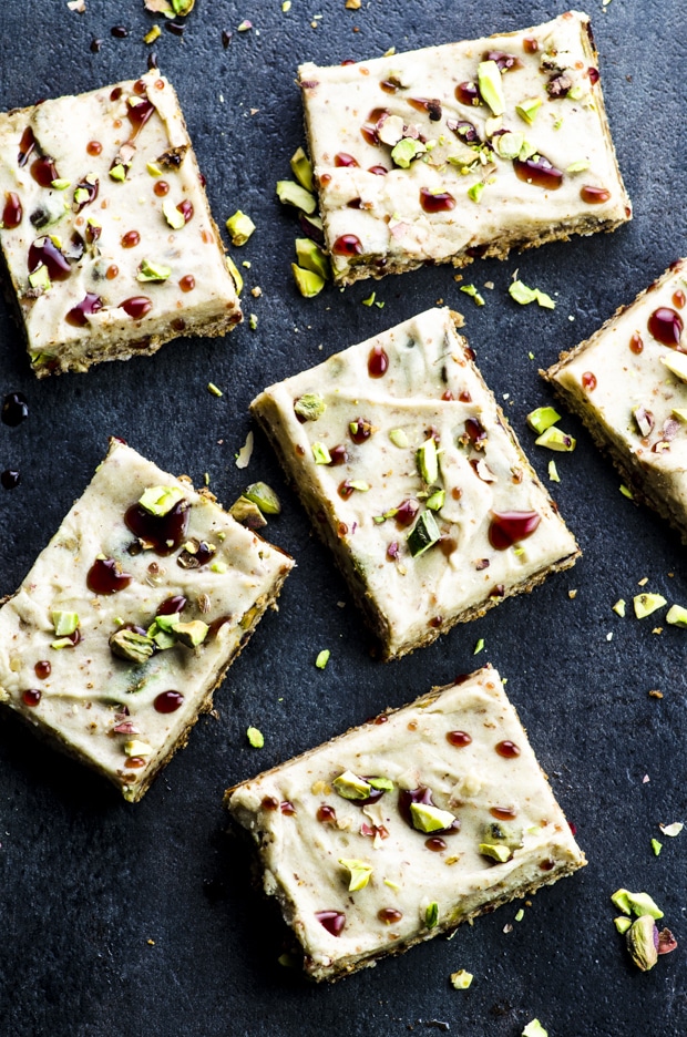 Close up of halva bars on a black surface