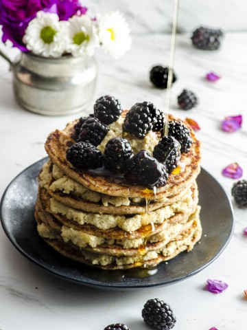 Surprise Mom with breakfast in bed on Mother's Day! These Vegan Whole Wheat Pancakes With Lemon Cashew Ricotta are easy, elegant and delicious.