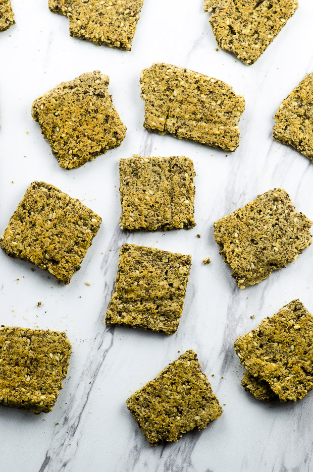 These Low Carb Vegan Protein Crackers are a great on the go post workout or mid day savory snack, for when you're not in the mood for something sweet!