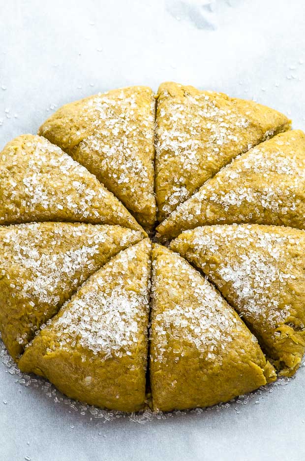 round pumpkin scones dough cut into triangles