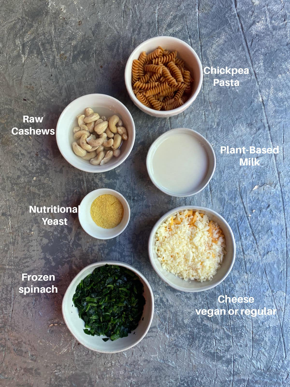 Ingredients for High Protein Creamed Spinach Pasta Bake