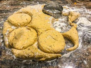 Sweet potato vegan biscuit dough cut in rounds