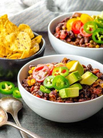 two plates of black bean chili