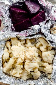 beets and cauliflower roasted in tin foil