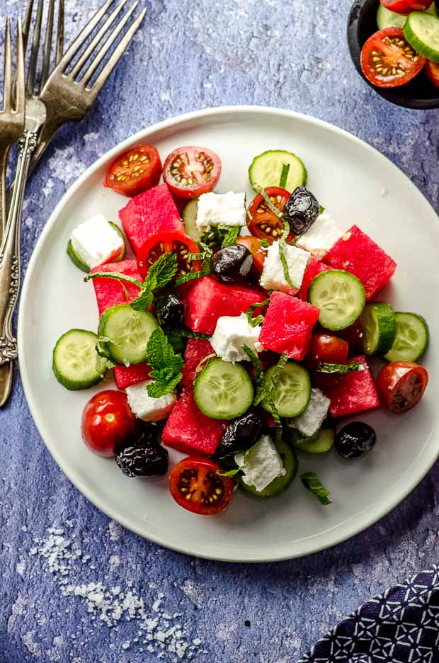 Cucumber Feta and Watermelon Salad- Dairy.