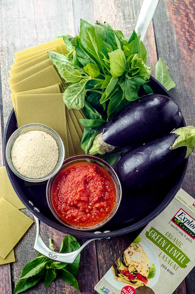 Ingredients to make a Skillet eggplant lasagna