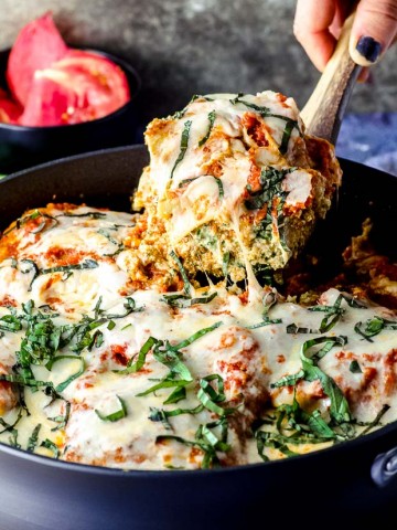 a pan with eggplant lasagna