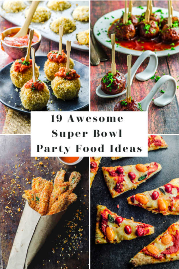 A collage of Super bowl party food images
