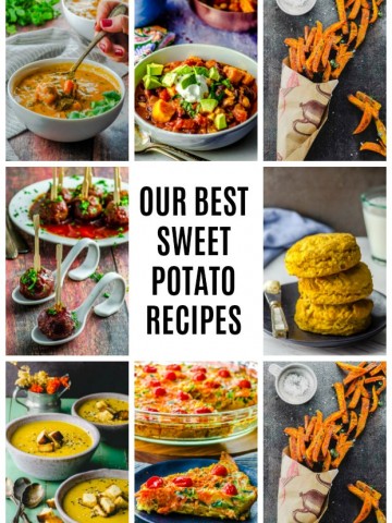 A photo collage of 9 sweet potato recipes